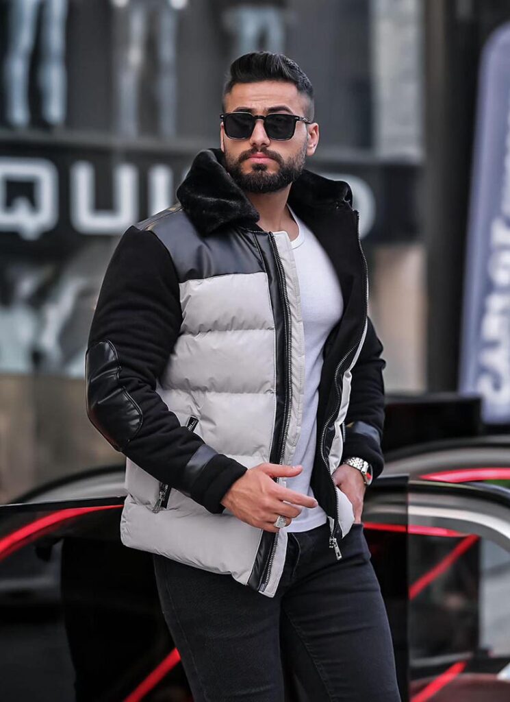 Geaca de iarna pentru barbati in gri si negru