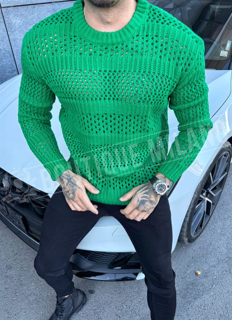 Pulover barbatesc verde model oversized B2927-5
