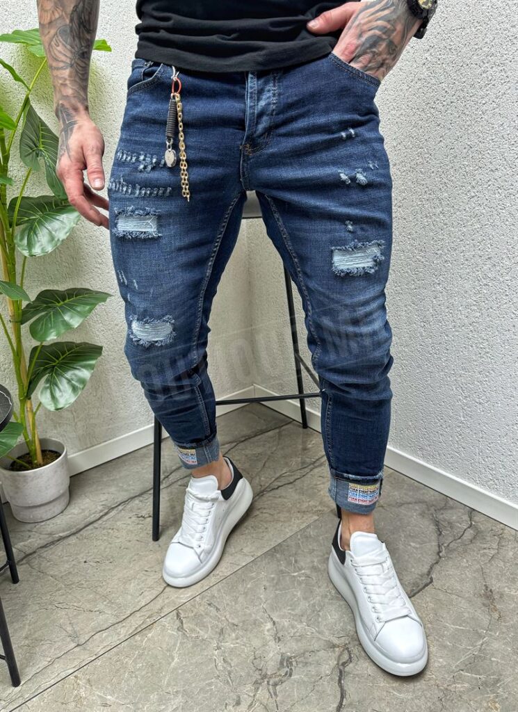 Blugi barbatesti albastru denim cu accesoriu A820