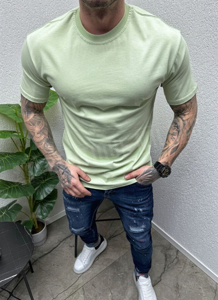 Tricou barbatesc verde deschis simplu T90-5