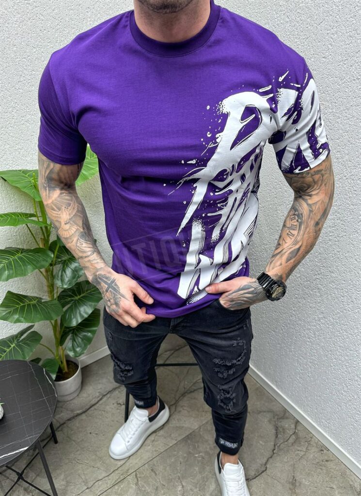 Tricou barbatesc mov cu imprimeuri T97-5