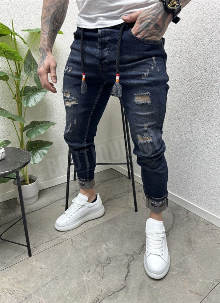 Blugi barbatesti albastri inchis cu accesoriu A4845-1