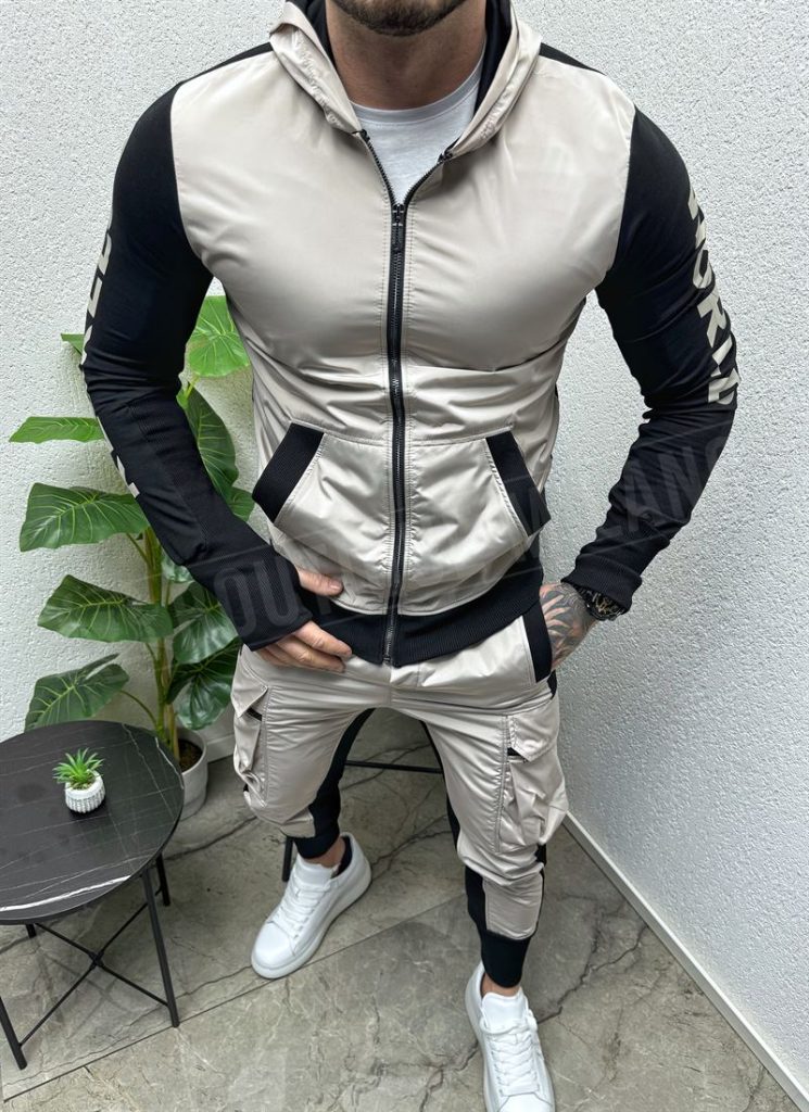 Trening barbatesc bej textil cu fas L81104-2