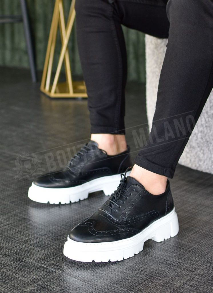 Incaltaminte sport eleganti din piele naturala neagra O1308-1