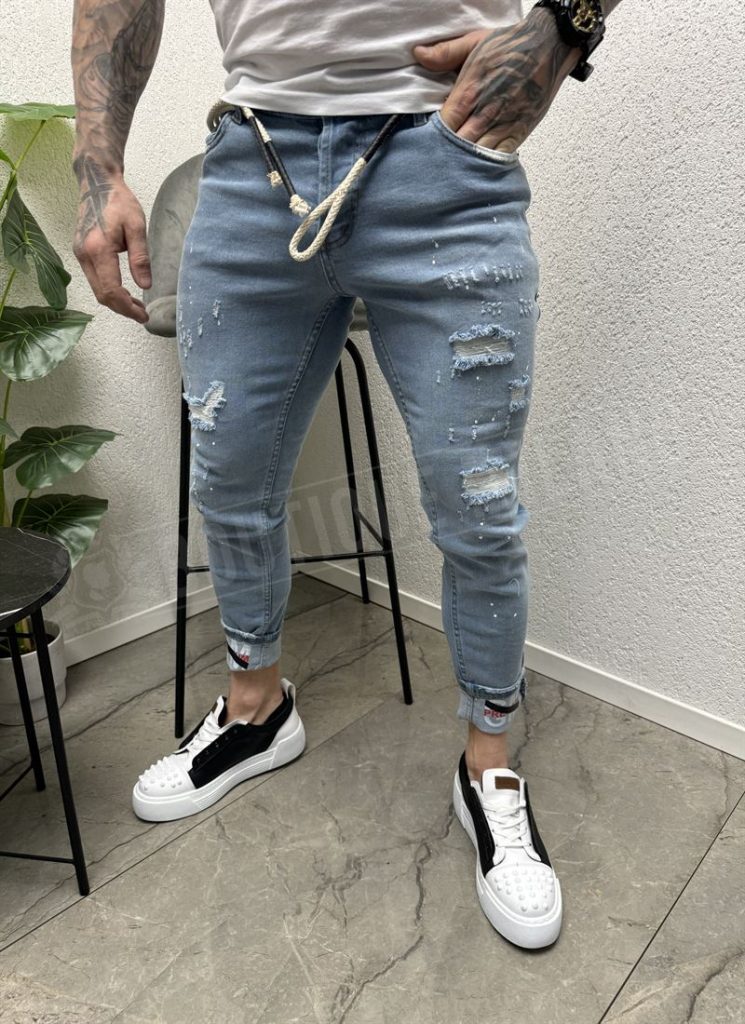 Blugi barbatesti albastri deschis cu accesoriu A4834-2