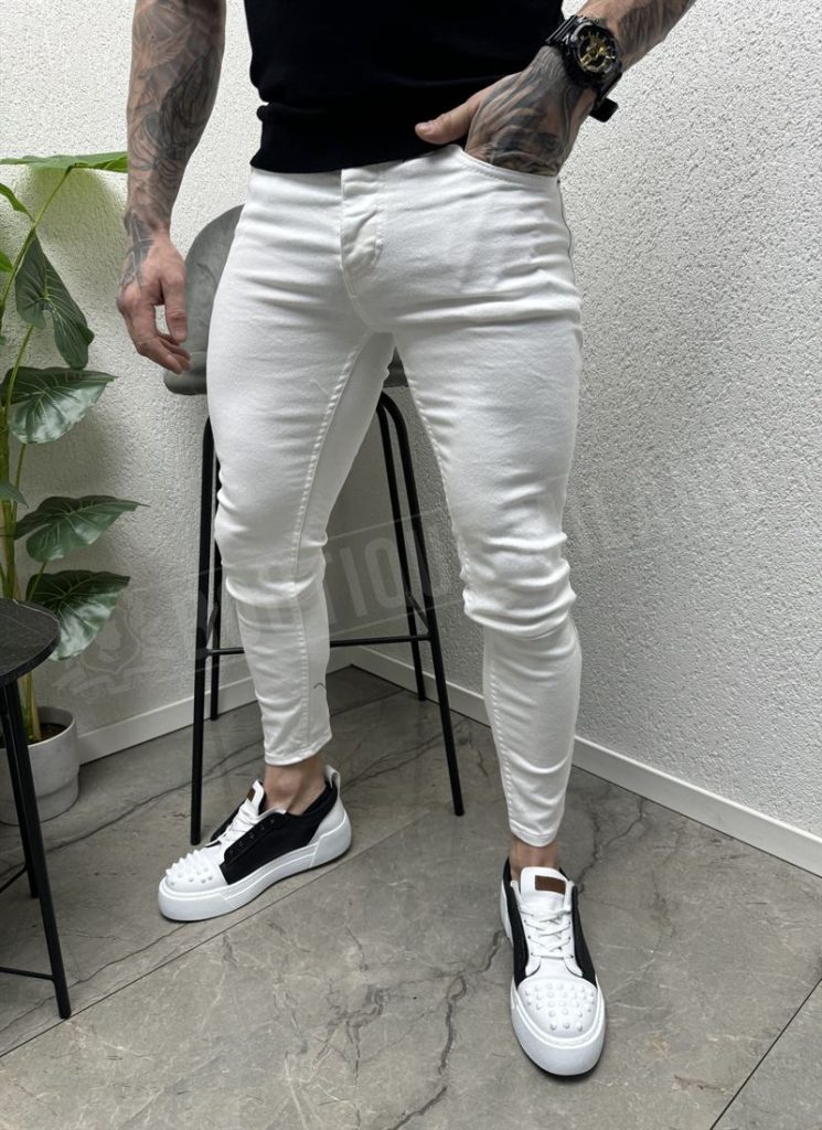 Blugi barbatesti albi simpli slim fit A355