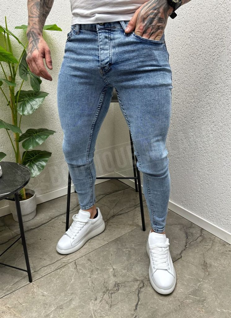 Blugi barbatesti albastri simpli slim fit A323