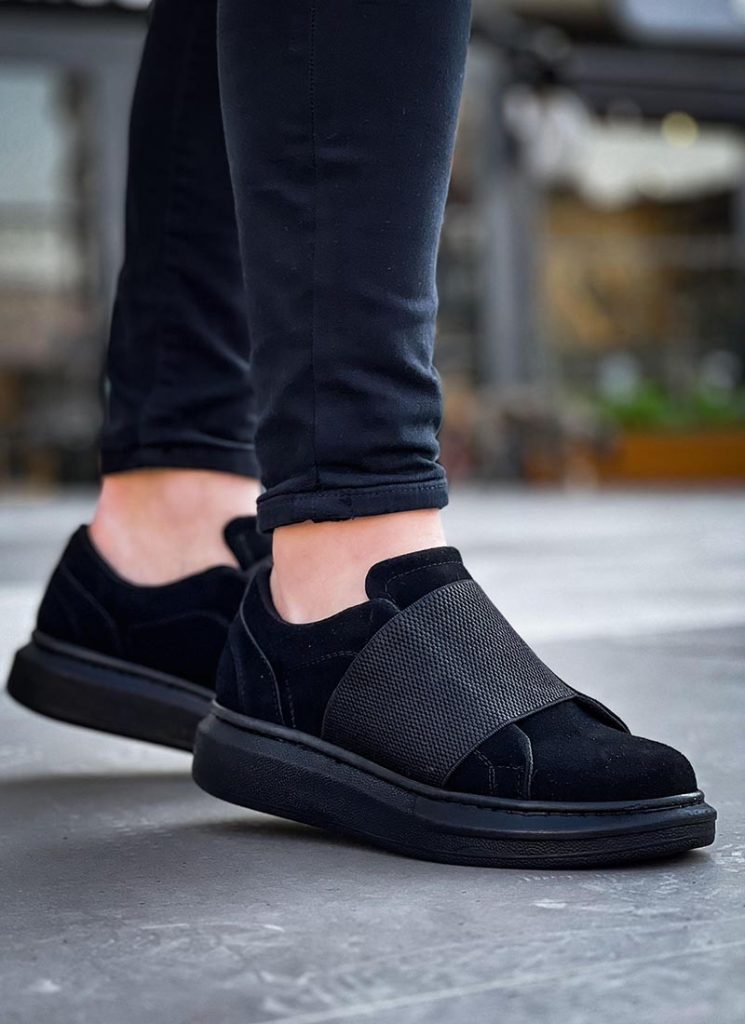 Adidasi barbatesti velur ecologic negri cu elastic O287-1