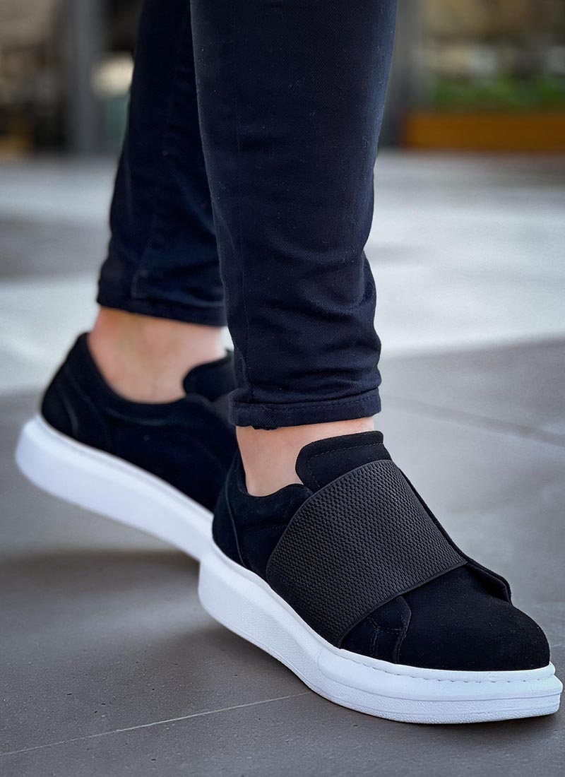Adidasi barbatesti velur ecologic negri cu elastic O287-2