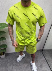 Compleu barbatesc scurt verde neon cu inscrieri L075-3