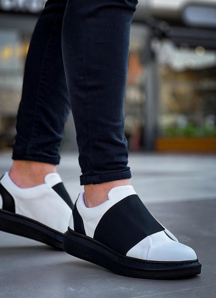 Adidasi barbatesti piele ecologica albi cu elastic negru O287-5