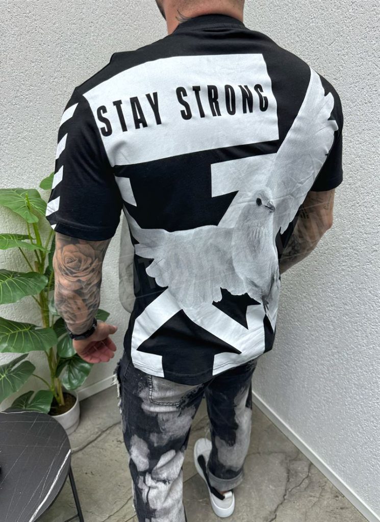 Tricou barbatesc negru cu inscriere STAY STRONG T3224-1