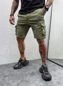 Pantaloni barbatesti scurti verde cu cargo buzunare KP07-3