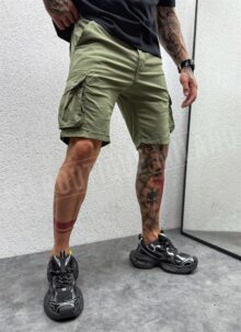 Pantaloni barbatesti scurti verde cu cargo buzunare KP07-3