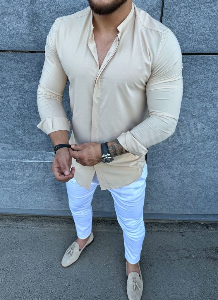 Camașa barbateasca sport elegantă bej