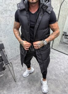 Vestă pentru barbati neagra lunga E020-1