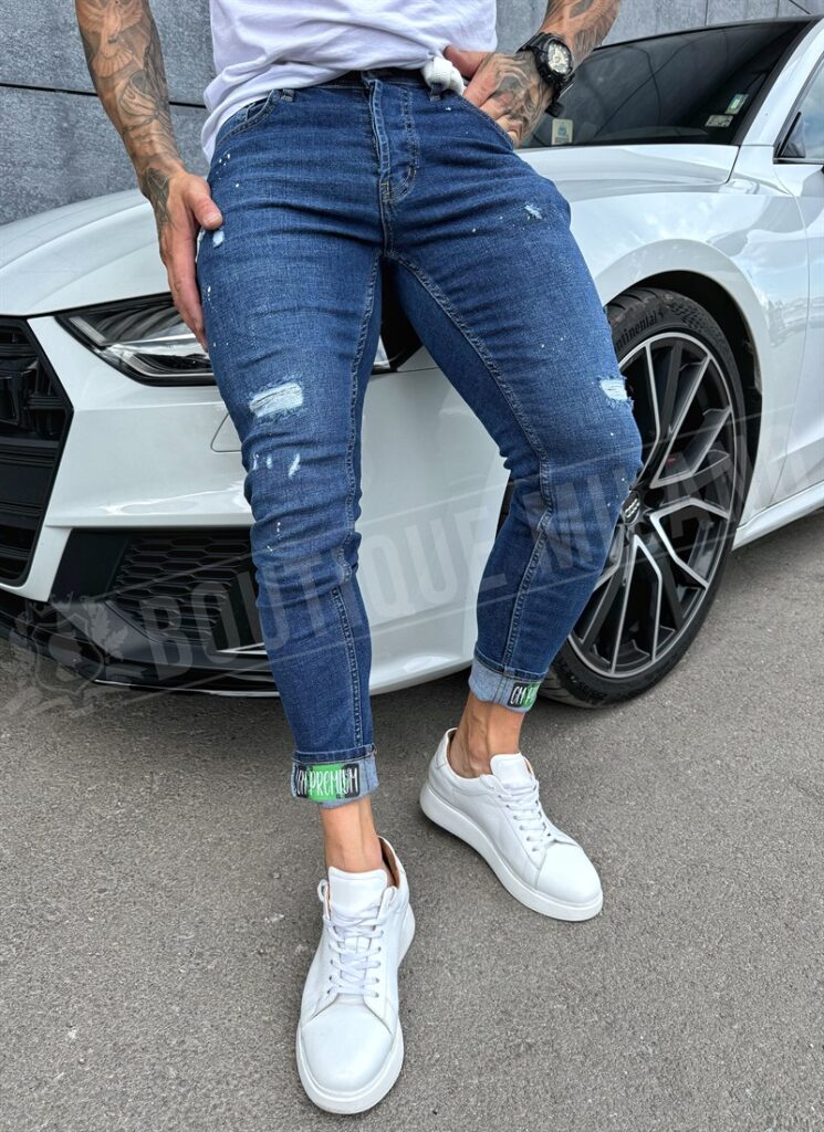 Blugi barbatesti albastri inchis cu efect stropit
