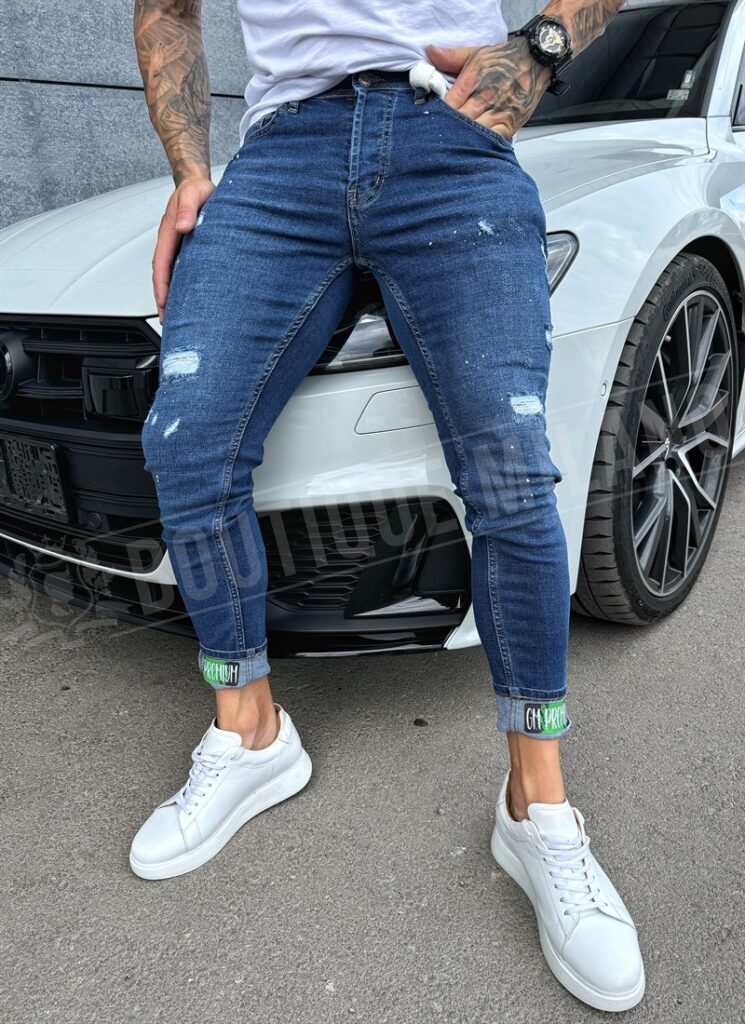 Blugi barbatesti albastri inchis cu efect stropit