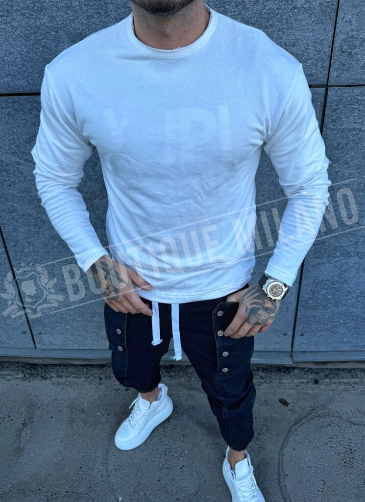 Bluza barbateasca alba model simplu