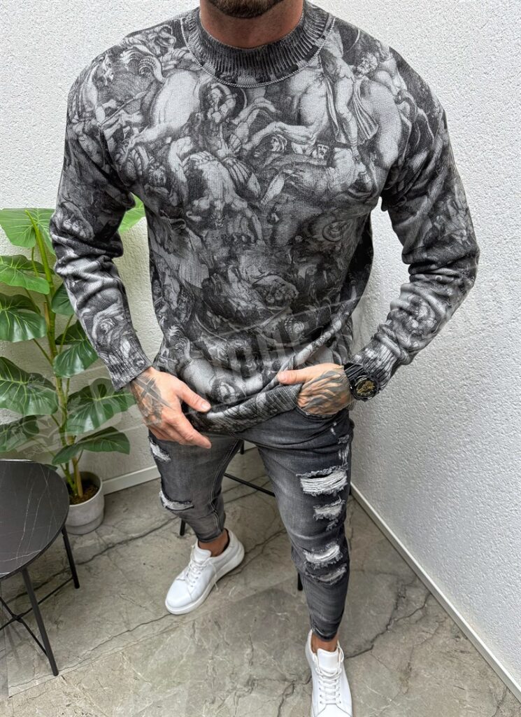 Bluza barbateasca gri cu negri figurele B043-3