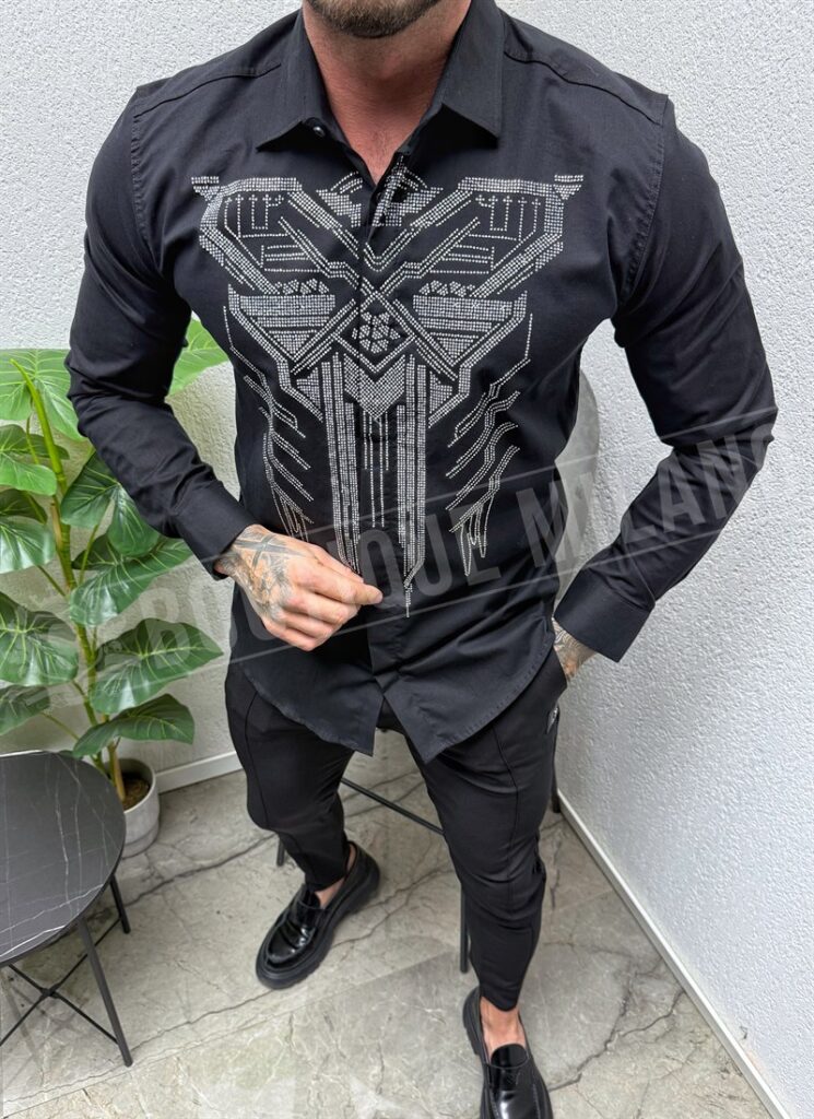 Camasa barbateasca neagra si pietricele R246-1