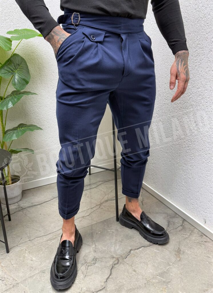 Pantaloni barbatesti sport-elegant în albastru închis P09-2