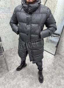 Geaca barbateasca neagra lunga cu gluga detasabila K10020