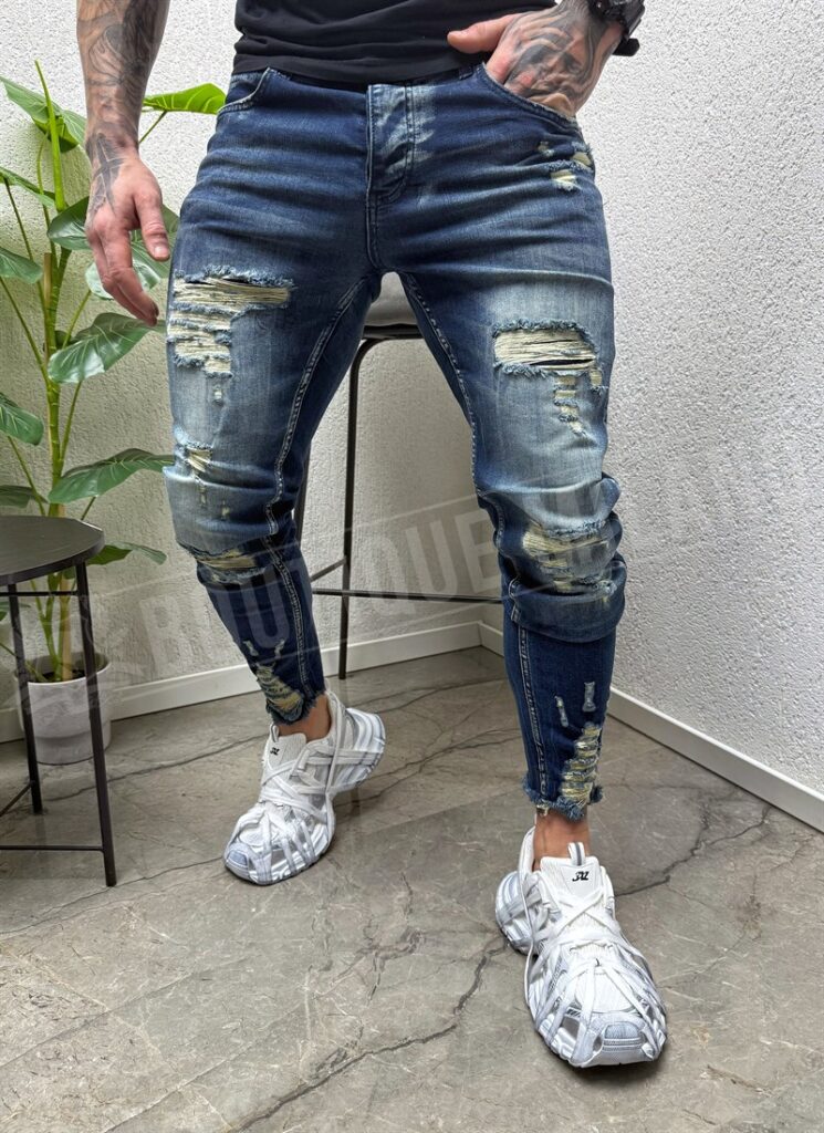 Blugi barbatesti albastri cu efect rupti A4923