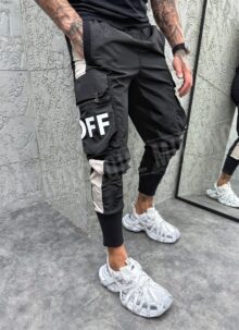 Pantaloni barbatesti casual sport negri si bej C8208-1
