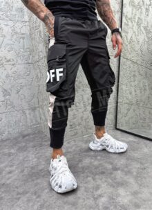 Pantaloni barbatesti casual sport negri si bej C8208-1