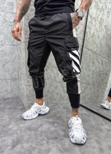 Pantaloni barbatesti casual sport negri si bej C8208-1
