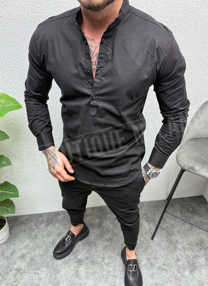 Camasa barbateasca în culoarea neagra (dimensiuni mari) R254-1