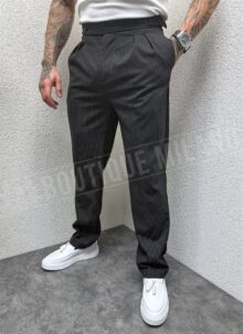 Pantaloni negri eleganti pentru bărbați cu dungi
