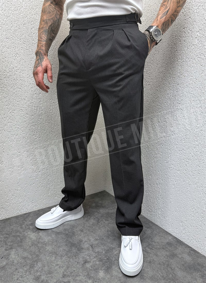 Pantaloni negri eleganti pentru bărbați cu dungi