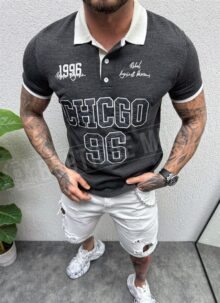 Tricou barbatesc tricotat gri cu inscriptii T25005-3