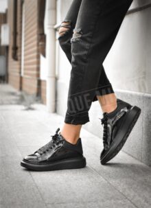 Adidasi barbatesti negri lacuite din piele O400-2