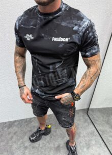 Tricou negru barbatesc cu inscriere FREEDOM T360-1