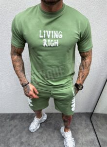 Compleu barbatesc verde cu imprimeu “LIVING RICH”
