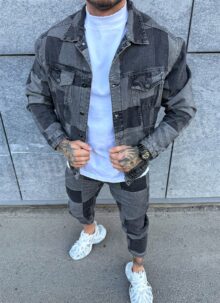 Geaca barbateasca negru denim colorat model D5022-6