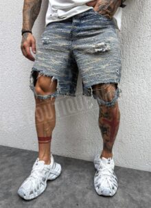Blugi scurti barbatesti albastri cu linii gri KD17136