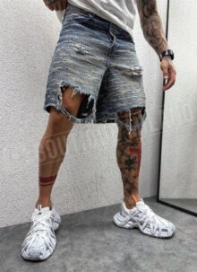 Blugi scurti barbatesti albastri cu linii gri KD17136