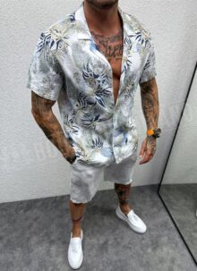 Compleu barbatesc din IN cu camasa florala si pantaloni scurti L108-1