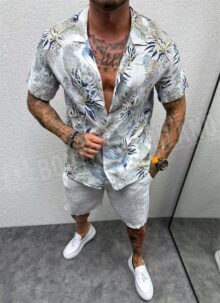 Compleu barbatesc din IN cu camasa florala si pantaloni scurti L108-1