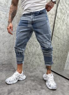 Blugi barbatesti albastru denim colorat model A5022-4