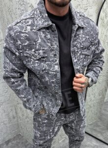 Geaca barbateasca denim gri cu efect rupt D5073-2