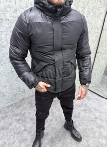 Geaca barbateasca de iarna neagra cu gluga K5352-1