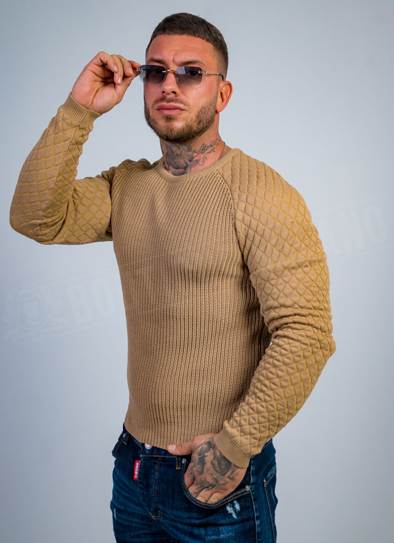 Bluza barbateasca maro cu relief B1746-4