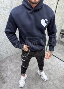 Bluza matlasata barbateasca albastru inchis cu broderie B49-3