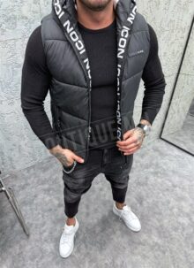 Vesta barbateasca neagra cu imprimeu E1212-1