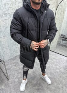 Geaca barbateasca lunga neagra cu buzunare mari K12070-1